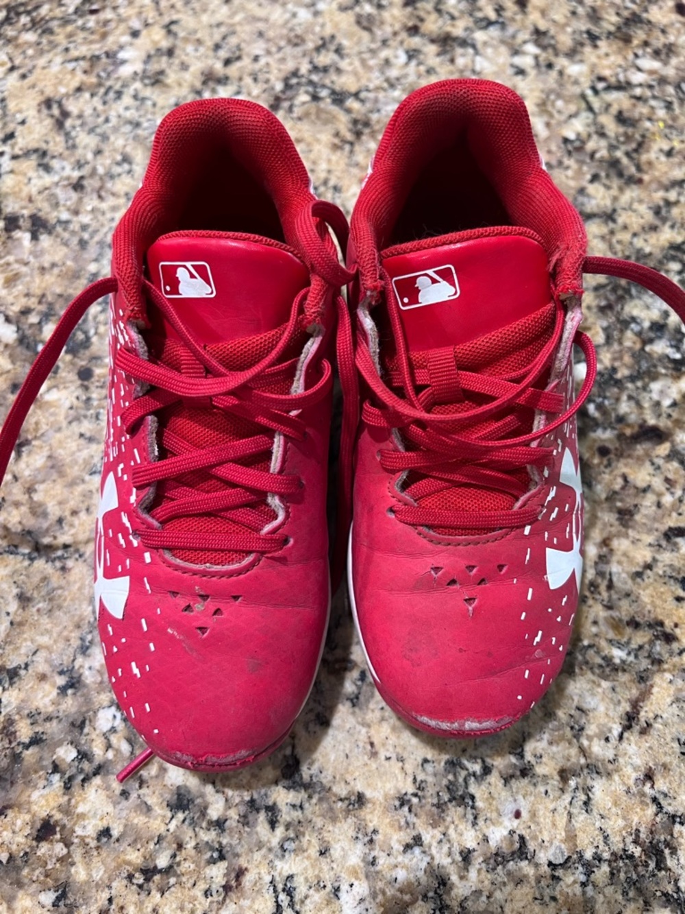 Under Armour Kids Red and White Baseball Cleats